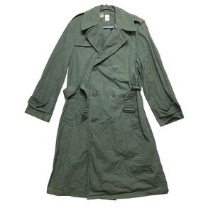 US Military Raincoat Mens 36R Green Quarpel Cotton Nylon Trench Coat 1970 DSA